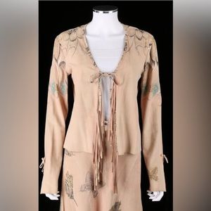 ROBERTO CAVALLI Tan Beige Suede Leather Butterfly Fringe Jacket